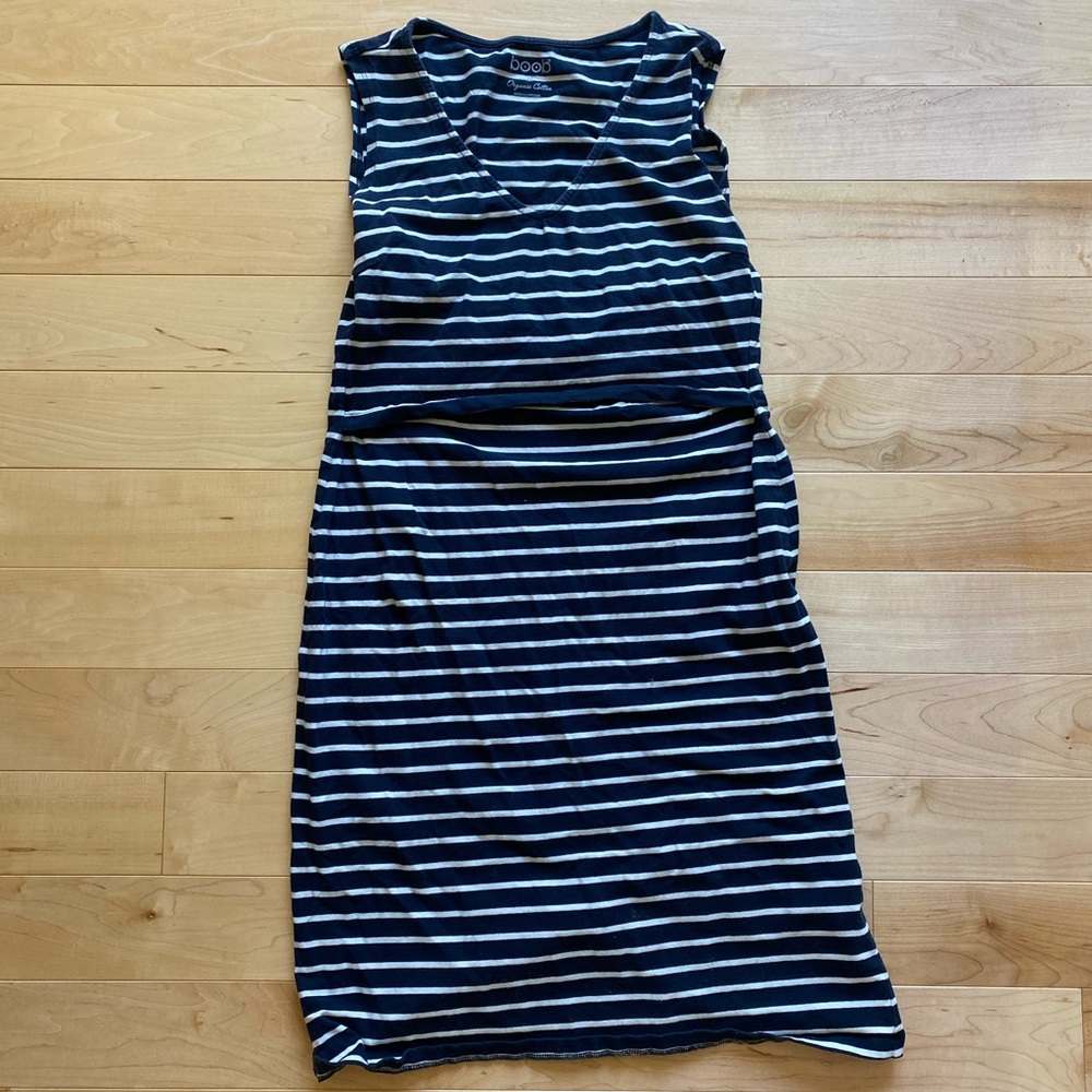 boob organic cotton nursing / maternity dress, navy & white stripe